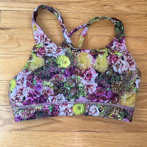 Lululemon sz 4 Energy Bra Nulux Inflorescent Multi excellent pink green yellow - Picture 1 of 10